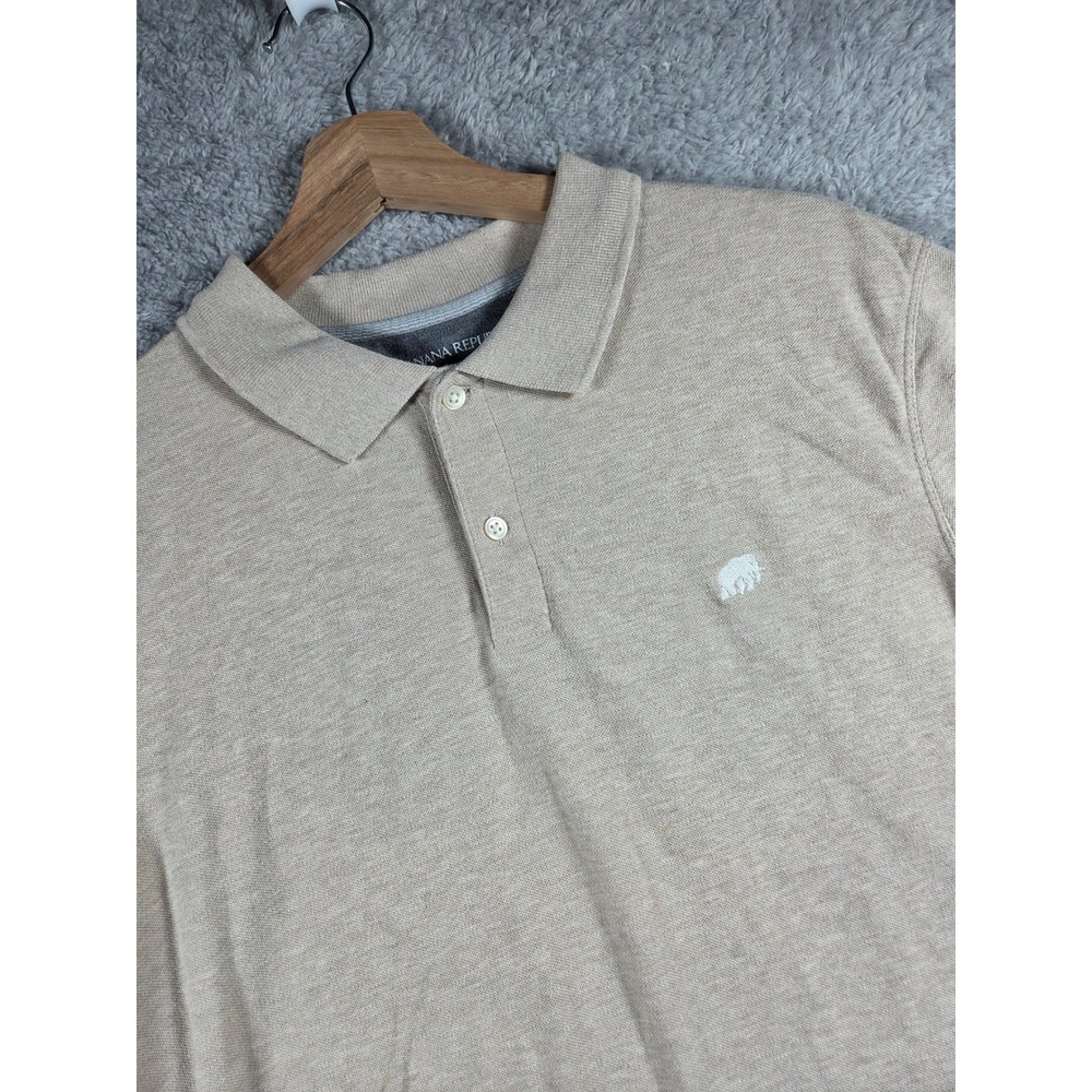 Banana Republic Pique Polo Large Tan Mens Organic Cotton Elephant Logo Short Slv